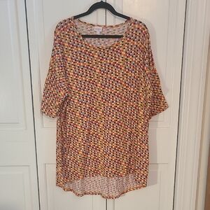 LuLaRoe Irma Top Geographic Orange Yellow Blue White Black